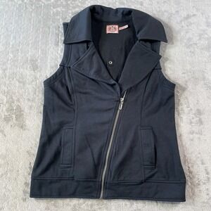 Juicy Couture Vest Women Medium Black Full Zip‎ Asymmetrical Pockets Moto Y2K